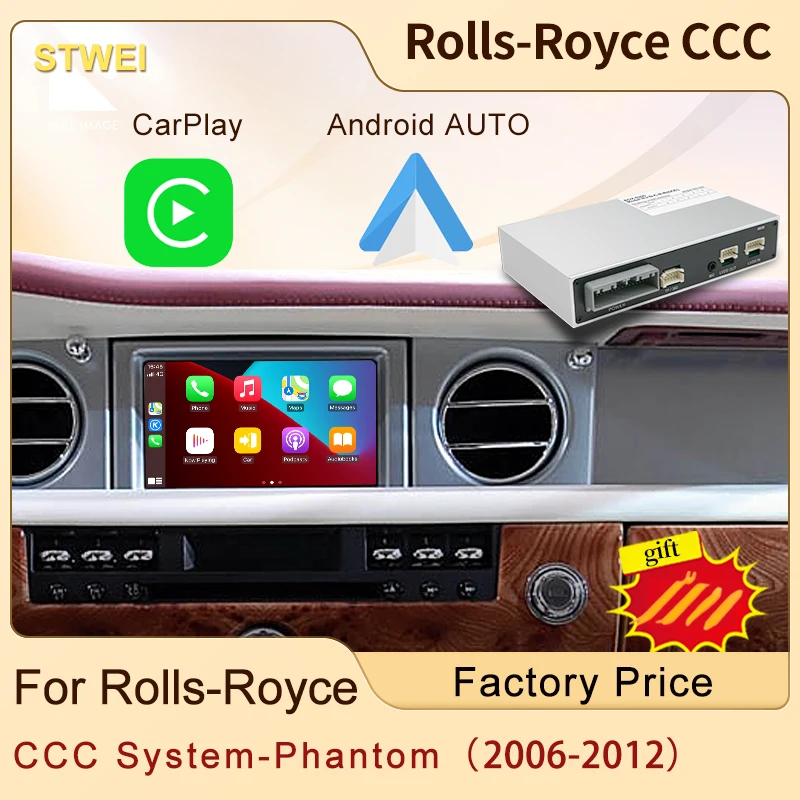 Módulo sem fio carplay android auto para rolls-royce ccc phantom 7 polegadas 2006-2012 tela carro jogar espelho câmera traseira dianteira