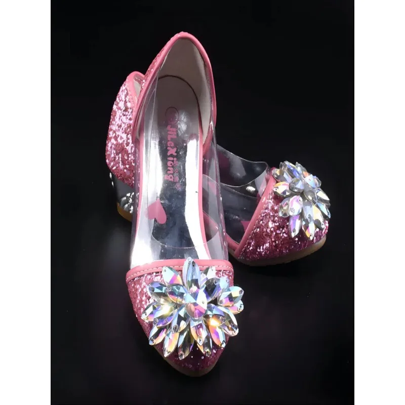 Fashion Cinderella Crystal Bright Diamond Shoes Girl Princess Single Shoes Girl Performance High Heels Shoes