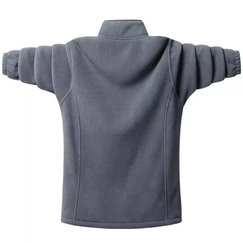 Men Fleece Jacket Autumn Winter Stand Collar Long Sleeve Men Outerwear Simple Solid Zipper Comfortable Male Sweatshirt Coat
