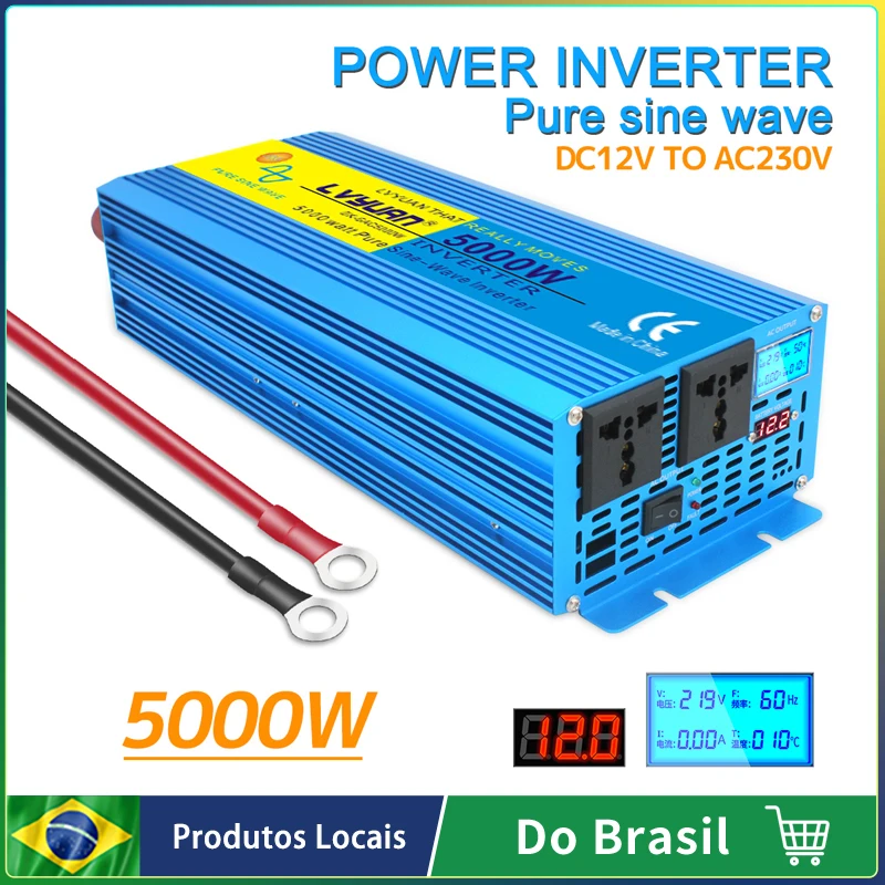 Pure Sine Wave Power Inverter 2000w/3000w/4000w/5000w dc 12v LED display is suitable for ac 220v solar converter car