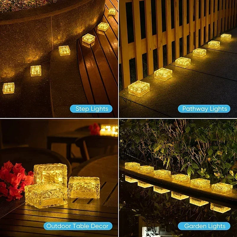 Solar Brick Lights Ice Cube Light Lamp Frosted LED Landscape Light Buried Light for Outdoor Night Lamp Garden Pathway Decoration