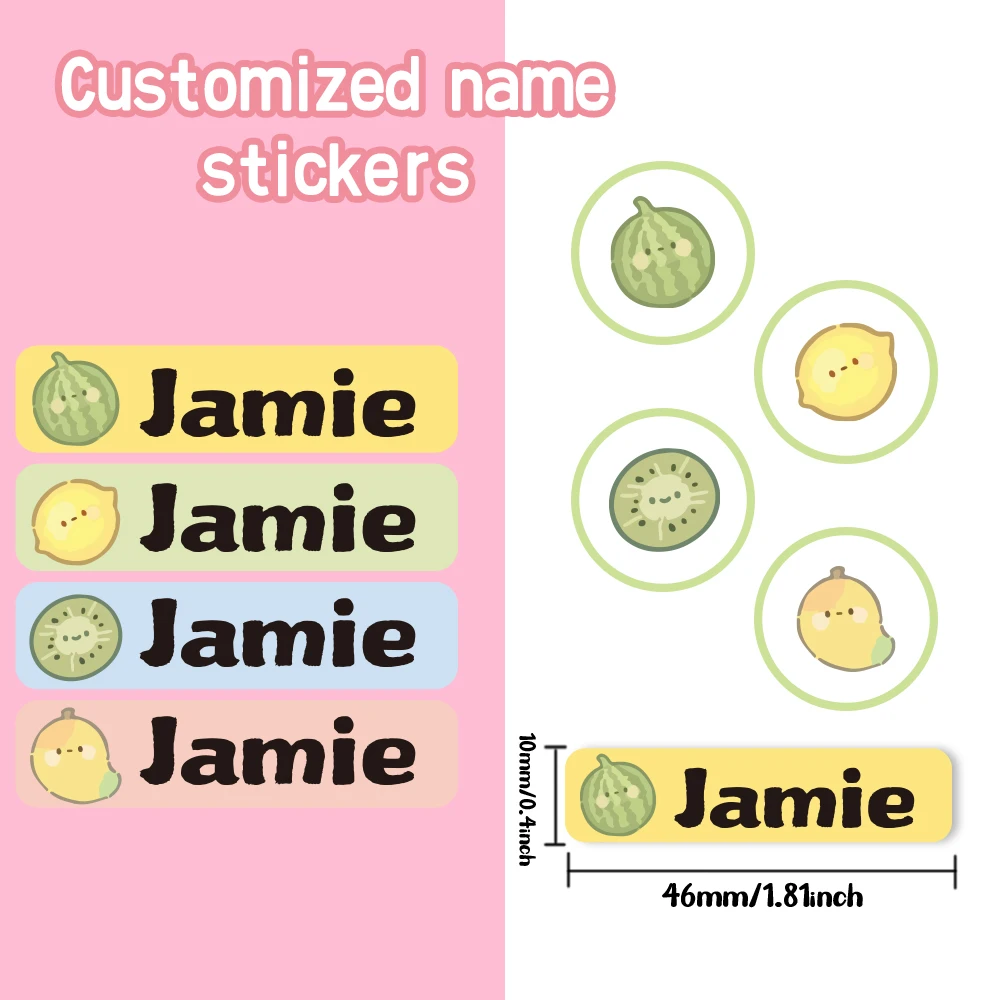 Custom Fruit Name Sticker,Transparent Waterproof Stickers for Kids,diy Name Labels for School Bag Bottles Pen Box Mug Uniform