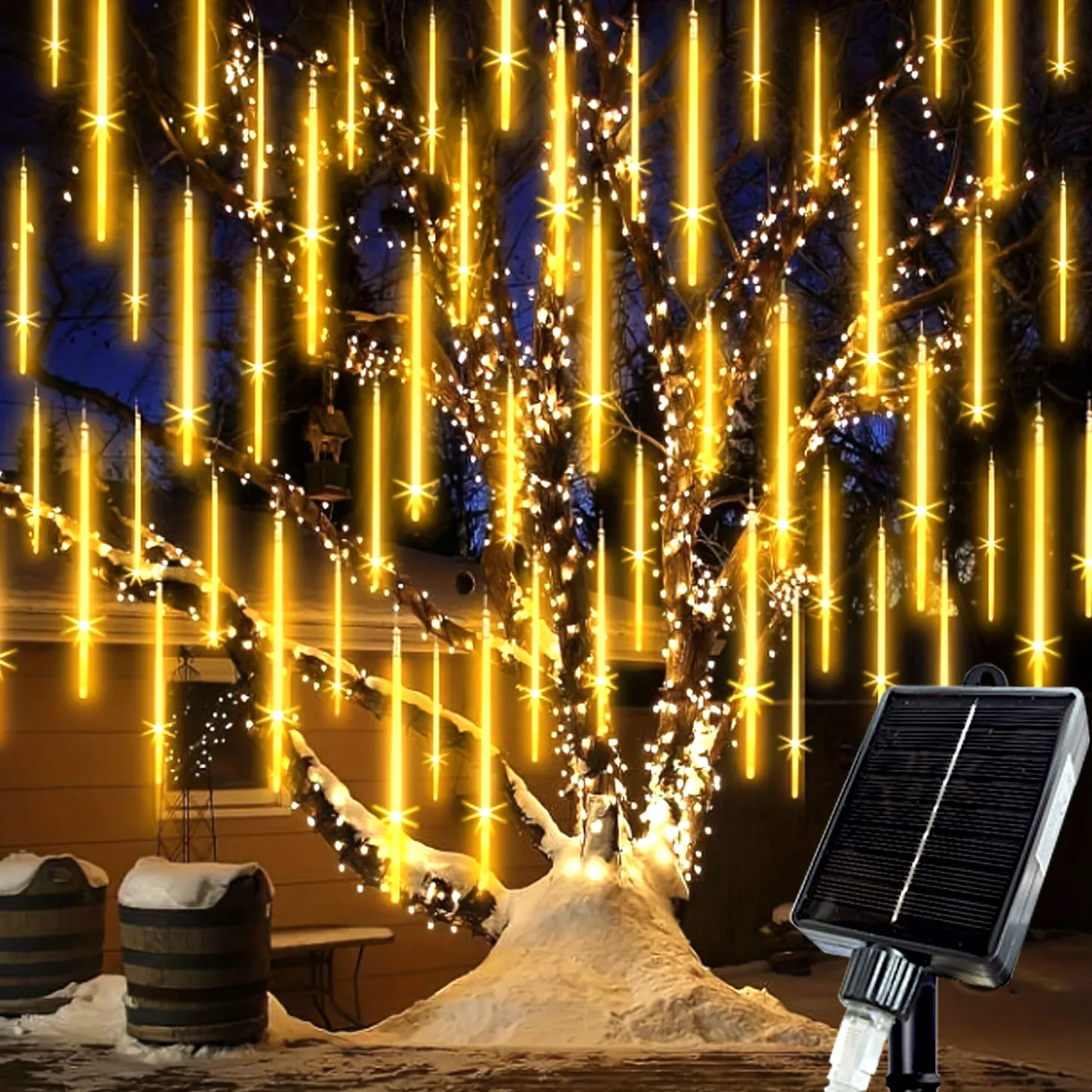 Solar Meteor Shower Lights Outdoor Meteor Lights 10Tubes Waterproof LED Falling Raindrop Christmas Halloween Fairy String Lights