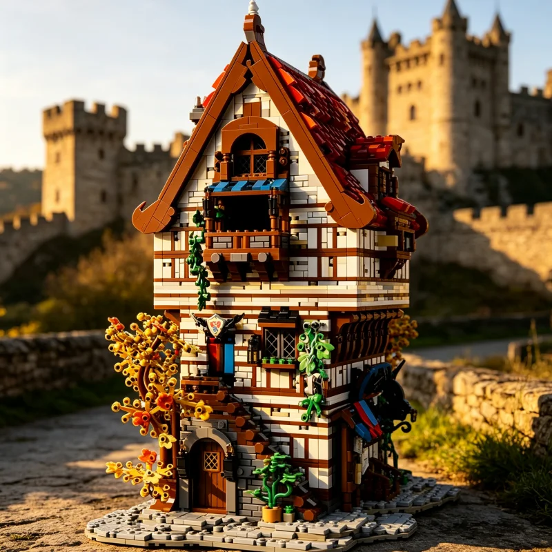 Medieval Knight Tavern MOC Building Blocks Medieval Street Building DIY Construction Bricks Collectible Display Model