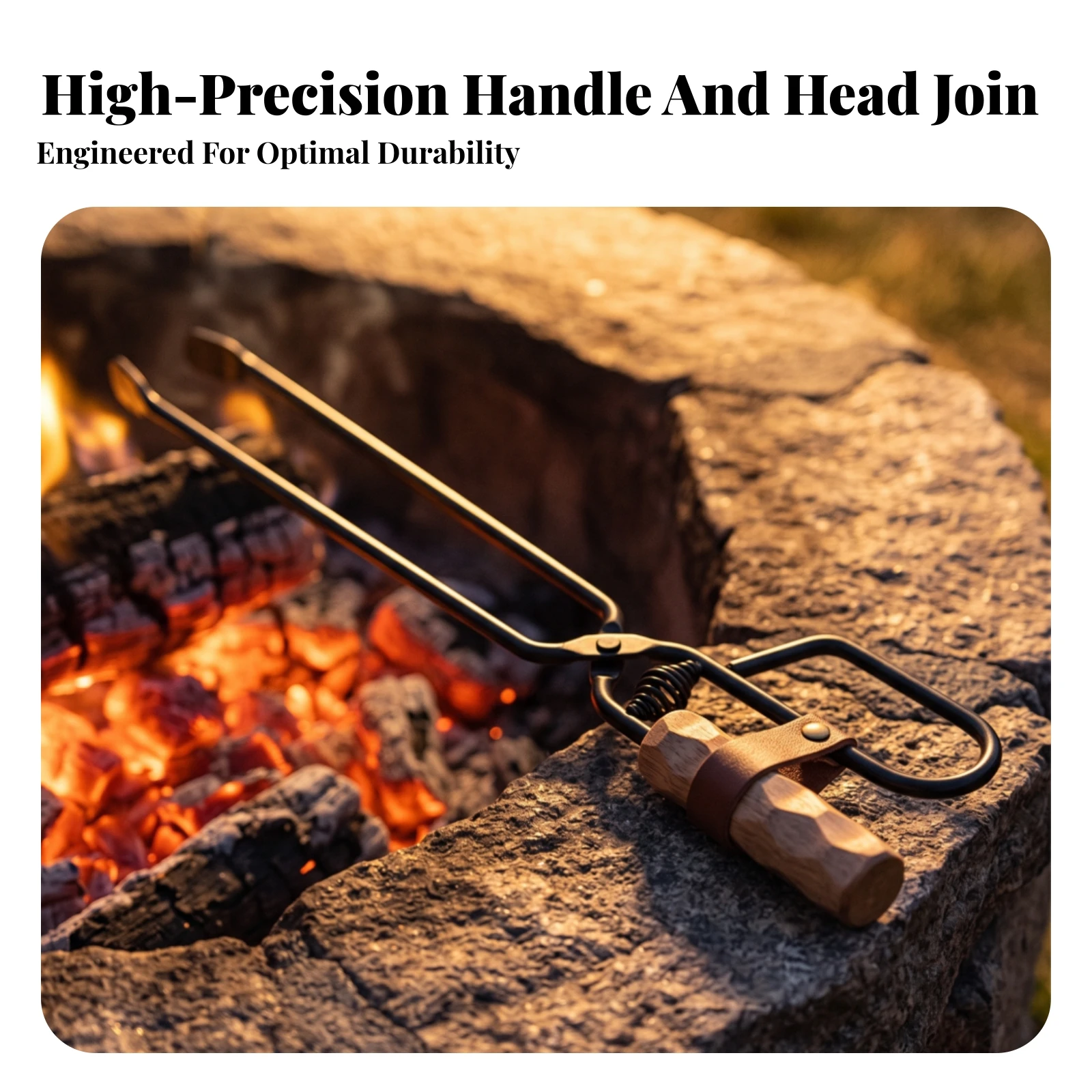 Fireplace Grabber with Wooden Handle Outdoor Fireplace Tongs Firewood Tongs Black for Campers, Camping, Barbecue