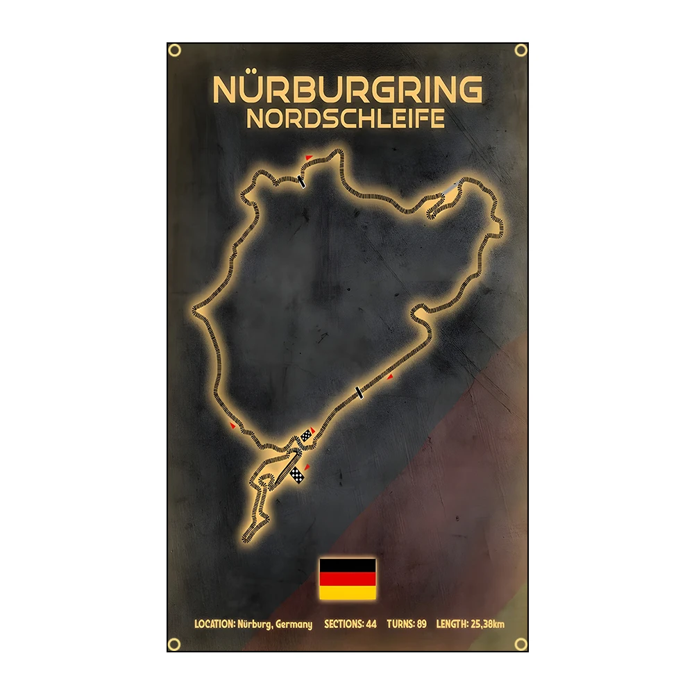 Racing Circuits Nurburgring Flags Polyester Digital Printing Banner for Bedroom Wall Art Out Door Tapestry Decoration