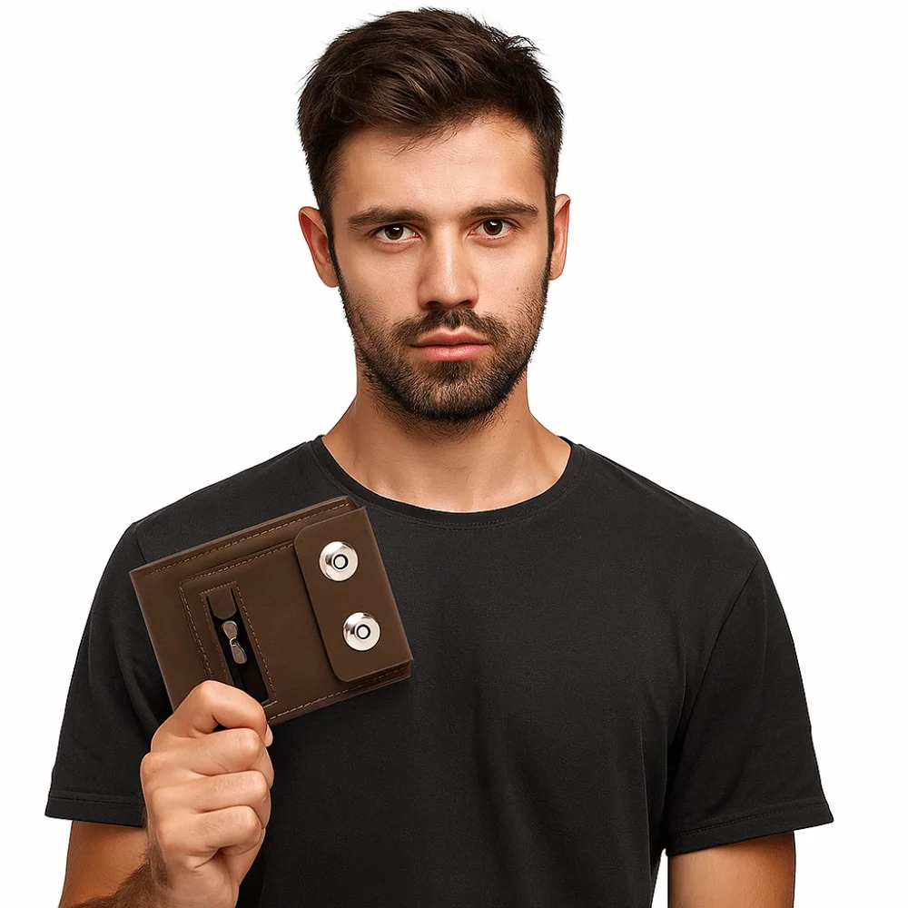 Cartera Vintage de cuero PU para hombre, tarjetero corto antirrobo con hebilla magnética, cartera de negocios multifuncional de gran capacidad para hombre
