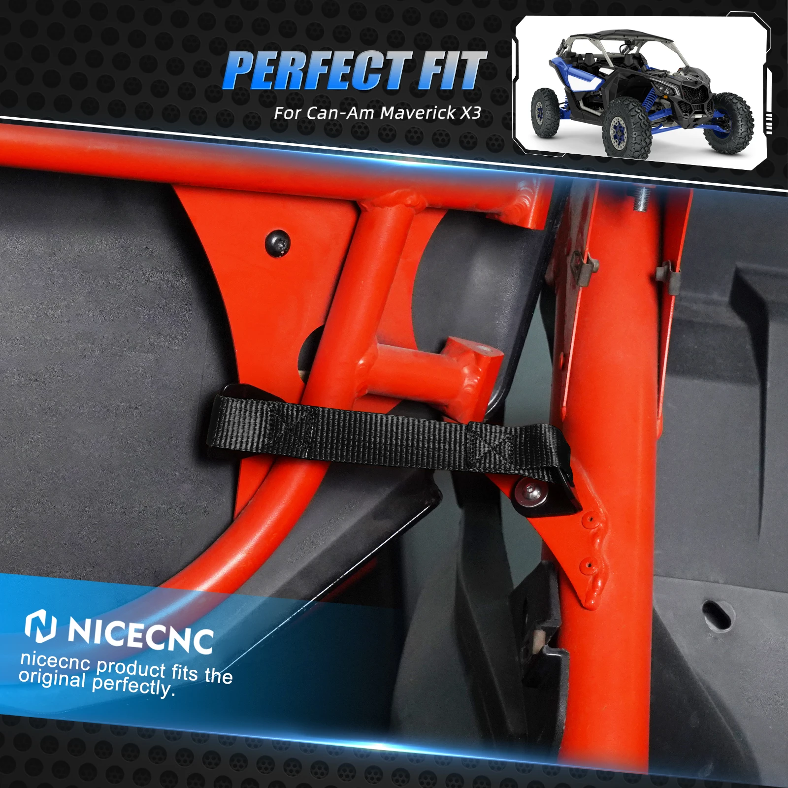 NICECNC 2PCS Swing Door Limit Straps For Can Am Maverick X3 2017-2022 Wide Door Opening UTV Accessories Secure Door Limit Straps