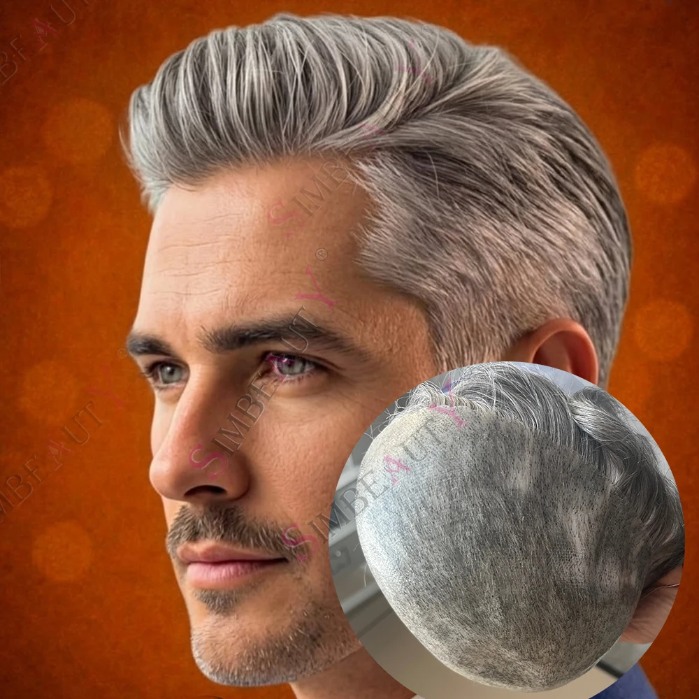 

Natural Hairline Men's 1B50 1B80 1B65 Grey Black Human Hair Toupee Undetecatble 0.1mm Thin Skin Pu Man Hair Prosthesis Capillary