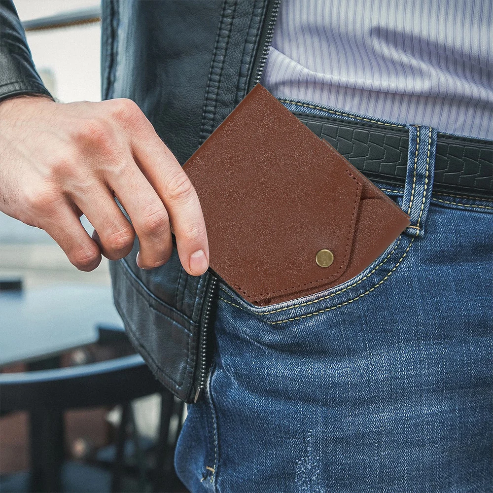 محفظة جديدة مقاومة للماء متعددة الوظائف مصنوعة يدويًا من جلد البولي يوريثان مدمجة بفتحة قلم ومحافظ للجيب الأمامي وحامل بطاقات للسفر #5