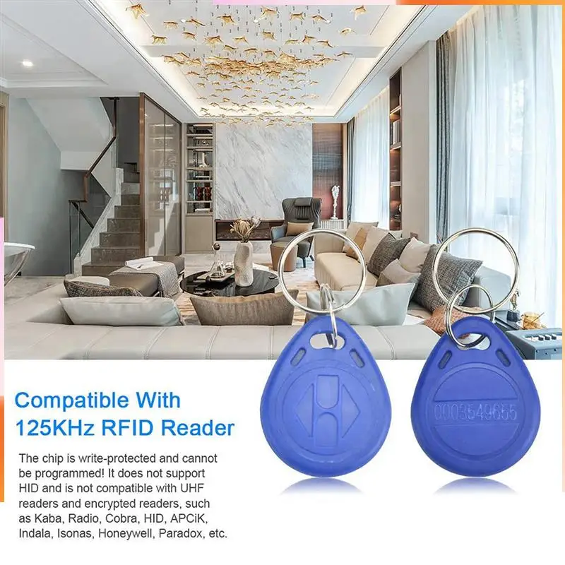 A92Z 100 Uds 125 Khz tarjeta de identificación de proximidad RFID llavero llave de Control de acceso para sistema de Control de acceso de entrada de puerta TK4100