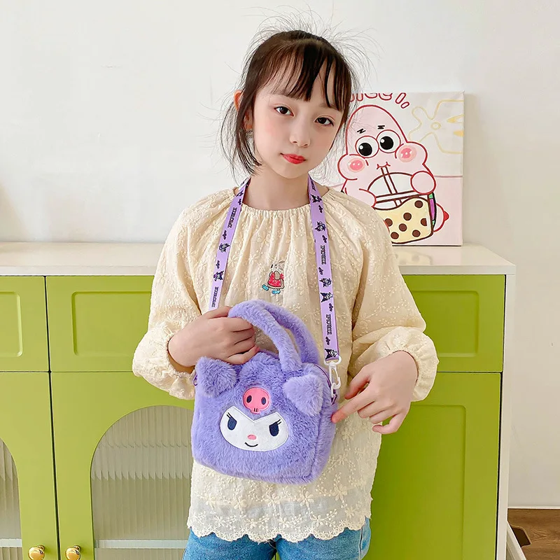 Sanrio Cartoon Plush Shoulder Bags Hello Kitty Kuromi Melody Cute Crossbody Bag Anime Figure Children Handbag Birthday Gifts