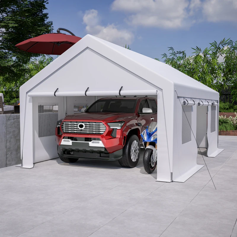 

13x20 Heavy Duty Steel Carport Storage Canopy Garage Tent With Removable Sidewalls All Weather Vehicle Shelter