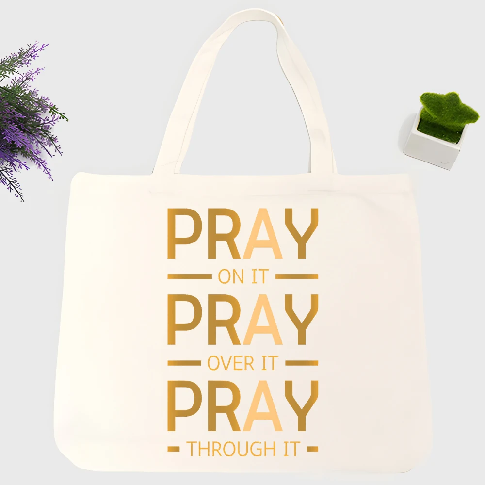 Women's slogan-style graphic canvas tote bag, casual daily shopping and weekend outings