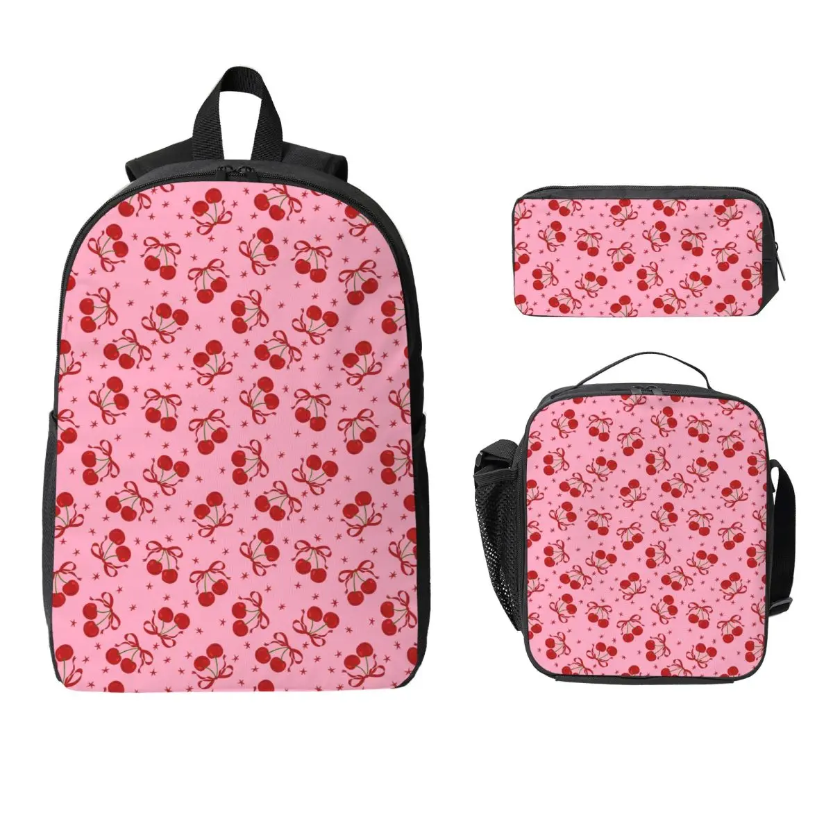 

Cherry Backpack Student Boys Girls BookBag School Bag Computer Shoulder Bags 3ps Insulated Lunch Bag Pencil Case