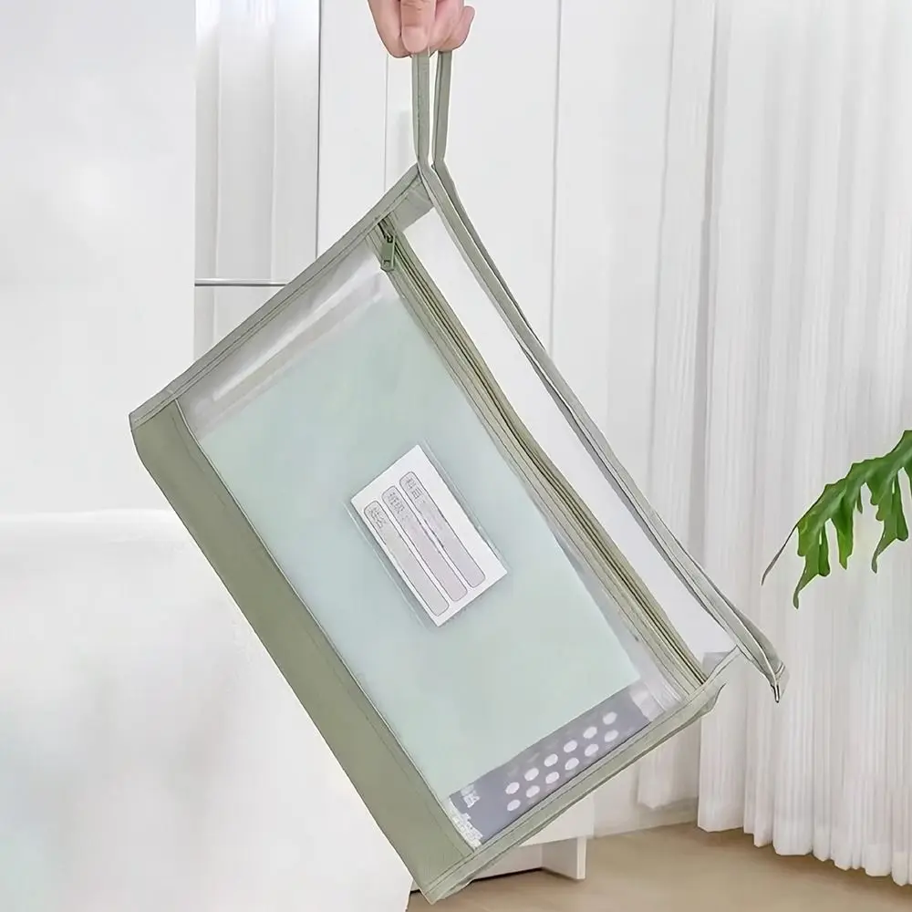 Nuevo Bolsa de archivo de malla transparente, bolsa de almacenamiento de papel de prueba gruesa de gran capacidad, bolso de mano de doble capa con cremallera