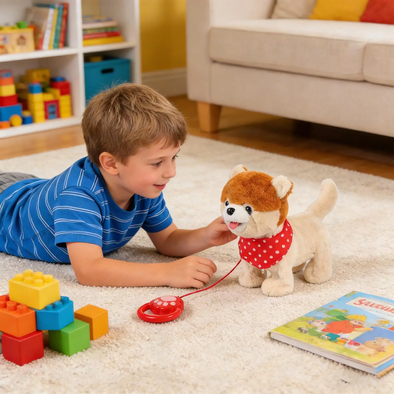 Cane Elettrico a Batteria, Animale Compagno Realistico, Giocattolo Interattivo Elettronico in Peluche per Bambini, Ragazzi e Ragazze