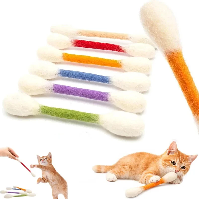 

6-pack Cotton Swab Design Including Catnip Giant Chew Stick Cat Toy Interactive Felt Toy For Cats And Pets Gift Accessory