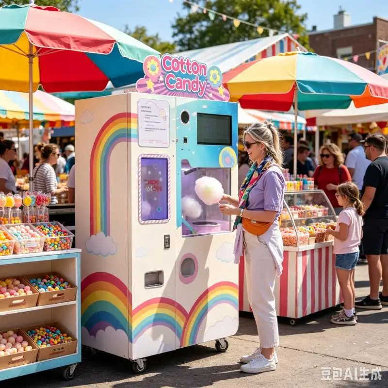 Cotton Candy Vending Machine Automatic Smart Candy Floss Equipment Customized Appearance Design For Retail Locations