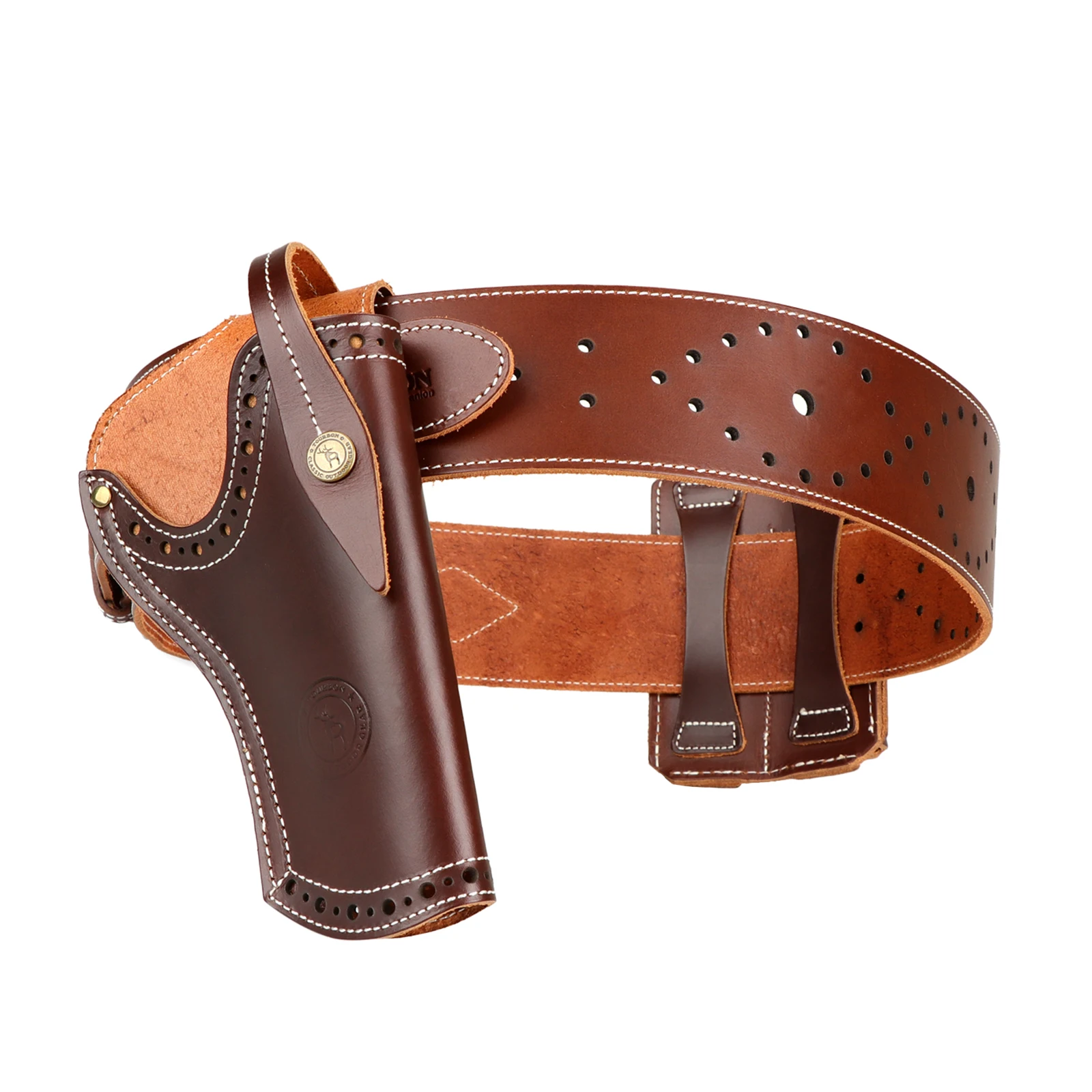 Tourbon Leather Handgun Belt Pouch Adjustable Pistol Holster Waist Bag with Two Bullet Clip Pockets Hunting Accessories