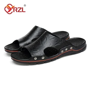 Yrzl-Men's Chinelos Classic PU Leather, Summer Sandals, Soft Black Slippers, Light Slides For Men 8 Main Sales Men's Leather Sandal - №6