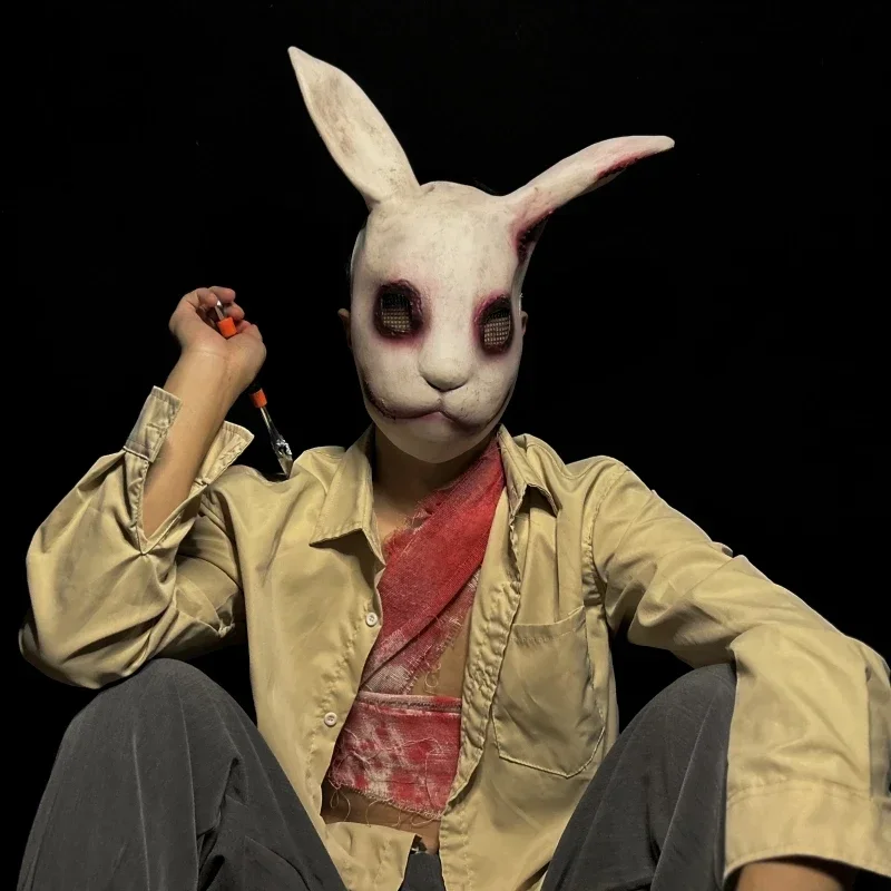 Bloody Bunny Horror Maschera Cosplay per Gli Uomini Mezza Faccia Lattice Coniglio Maschera Spaventosa Vestire Festa in Maschera Terrore Creepy Puntelli Cosplay