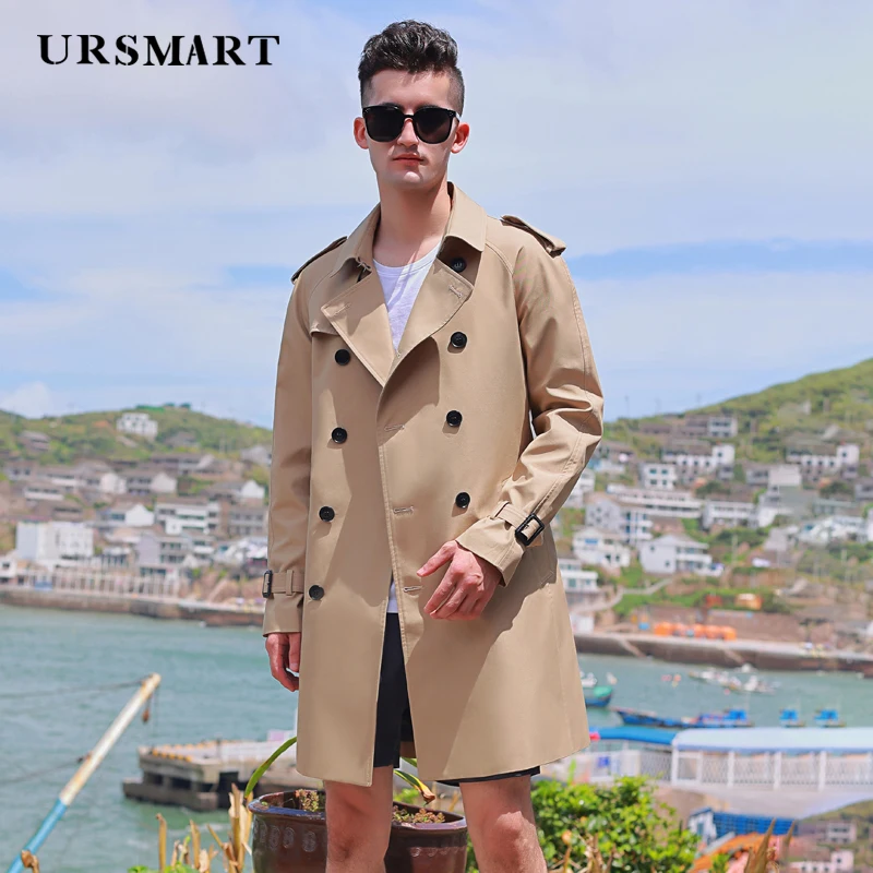 Double breasted trench coat men long  British handsome Khaki rain proof thickened down vest autumn loose windbreaker men