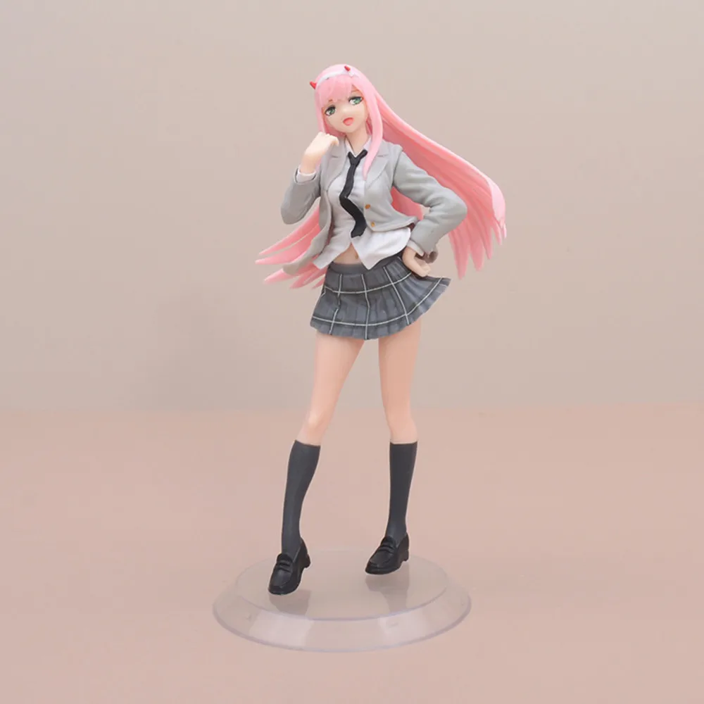 ESCURO na figura anime FRANXX, 02 ZERO DOIS, uniforme escolar, saia JK para vestir, modelo de brinquedo, estátua de PVC, presentes de aniversário, 18cm