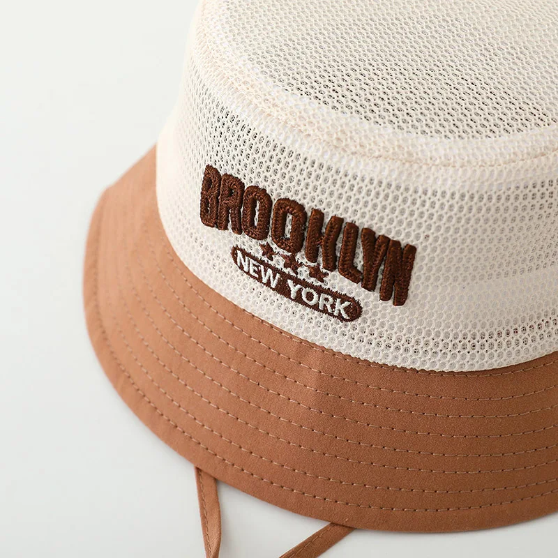 Letter Embroidered Baby Sun Hat Summer Mesh Breathable Boys Girls Fisherman Cap Fashion Patchwork Kids Panama Bucket Hats view 5