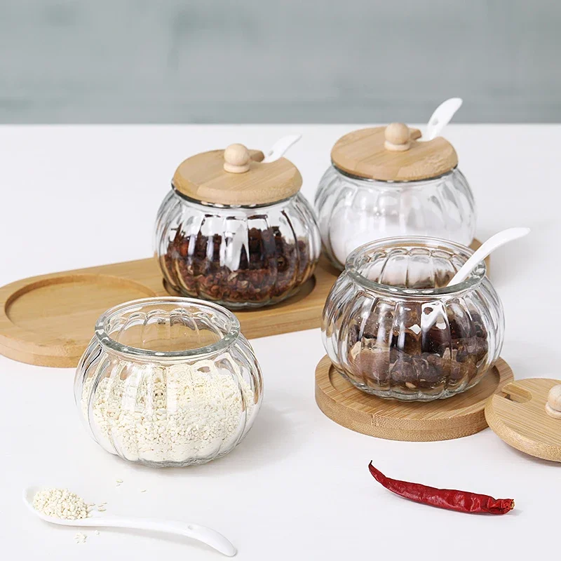 

Glass Seasoning Jar Combination Set Single Salt Shaker Sugar Bowl Nordic Japanese Seasoning Box with Lid Kitchen Household Items