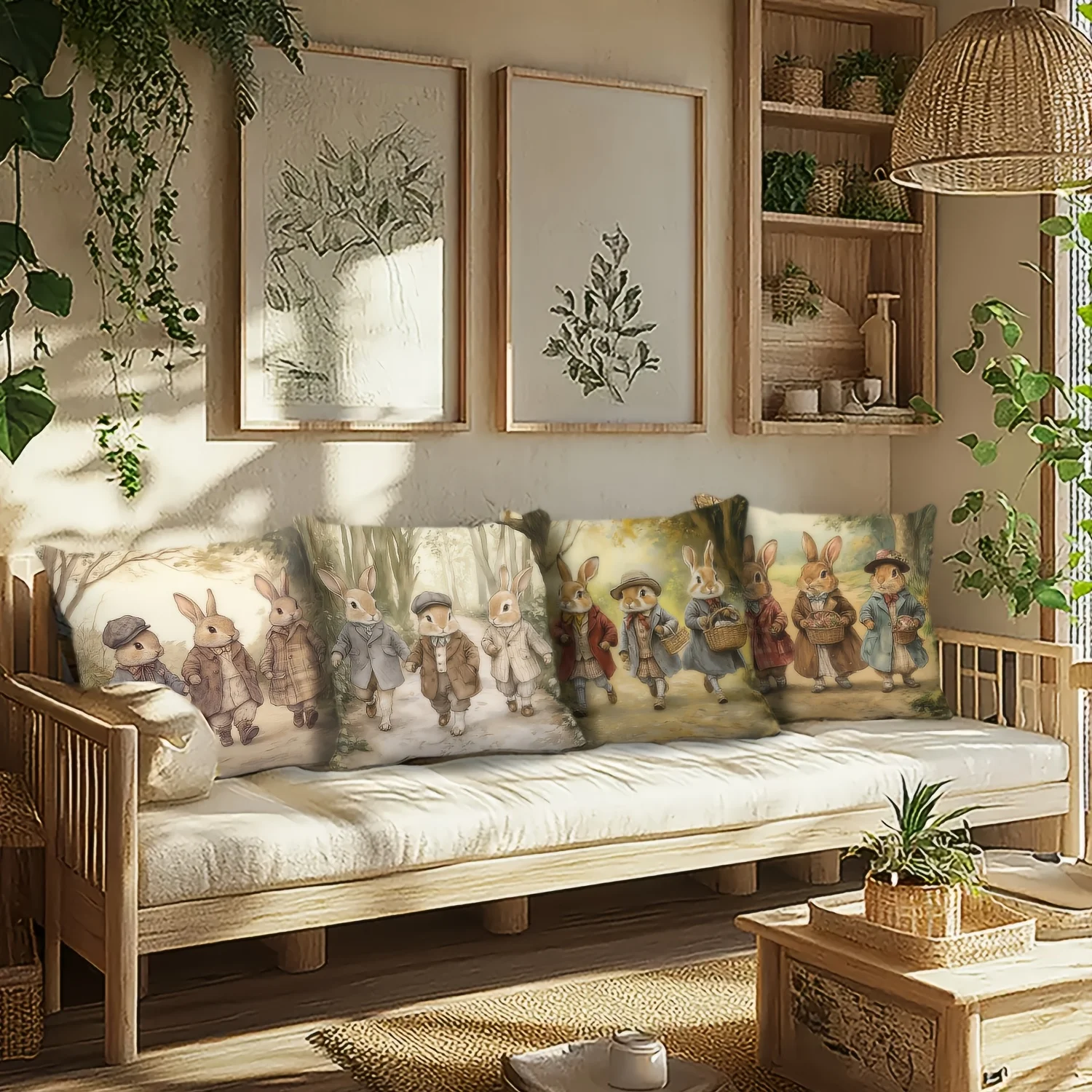 1 Stück Vintage-Kissenbezüge mit Hasenmuster, dekorative Kissenbezüge mit Ostermotiv für Sofa und Schlafzimmer, stilvolle Heimdekoration, ungefüllt