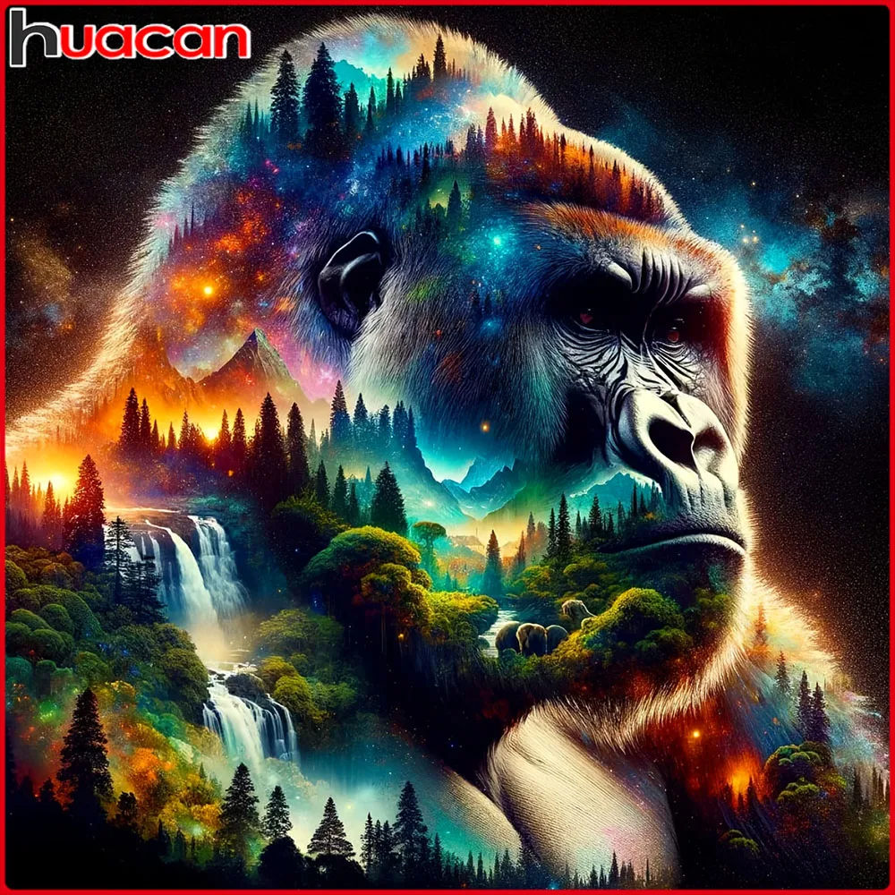 Huacan 5D DIY Diamond Painting Gorilla Waterfall Diamond Mos