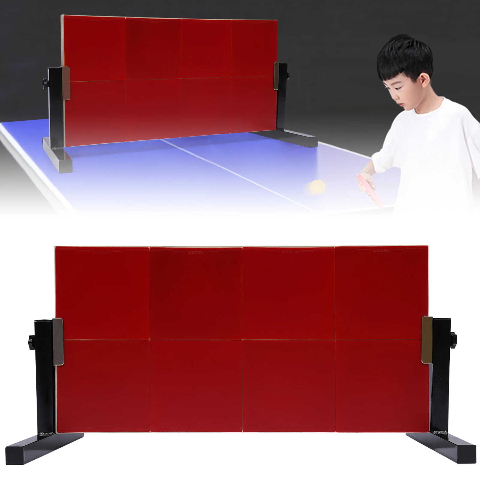 Table Tennis Rebound Board Rebounder with 8 Red Rubbers, Improved 2nd Generation Pingpong Return Board Self Training Equipment