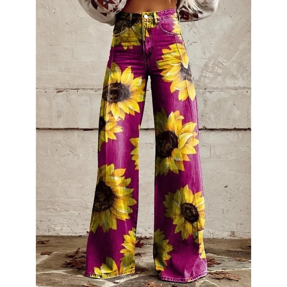 Vintage Paisley Blumenmuster Hohe Taille Weite Hose Sexy Damenhose 100% Baumwolle Lässige Lockere Hose mit Taschen XXS-3XL – Detail 15