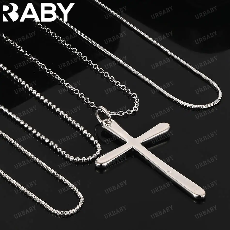 

URBABY 40-75cm 925 Sterling Silver Cross Pendant Necklace For Women Man Charm Trend Birthday Gifts Fashion Party