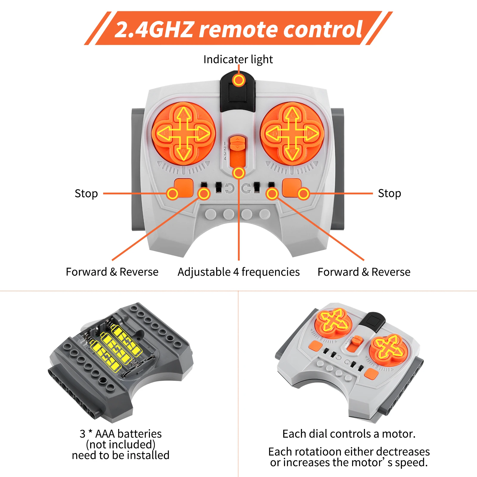 لوظائف الطاقة أجزاء تقنية طقم محرك 7/12 قطعة محركات مؤازرة صندوق بطارية ليثيوم 2.4 جرام استقبال التحكم عن بعد لـ Legoeds #3