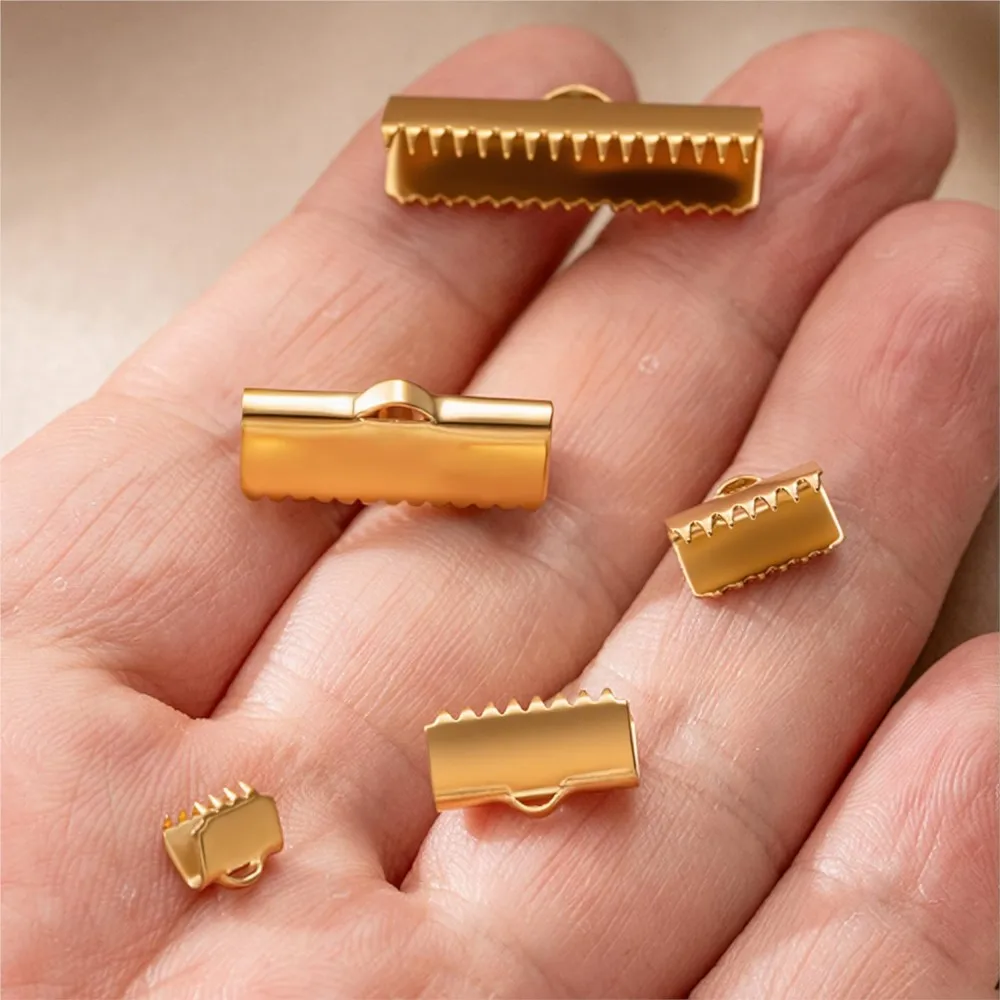 20pcs Stainless Steel Crimp Beads Cove Clasps Cord End Caps String Ribbon Leather Clip Foldover Connectors Jewelry Supplies Part