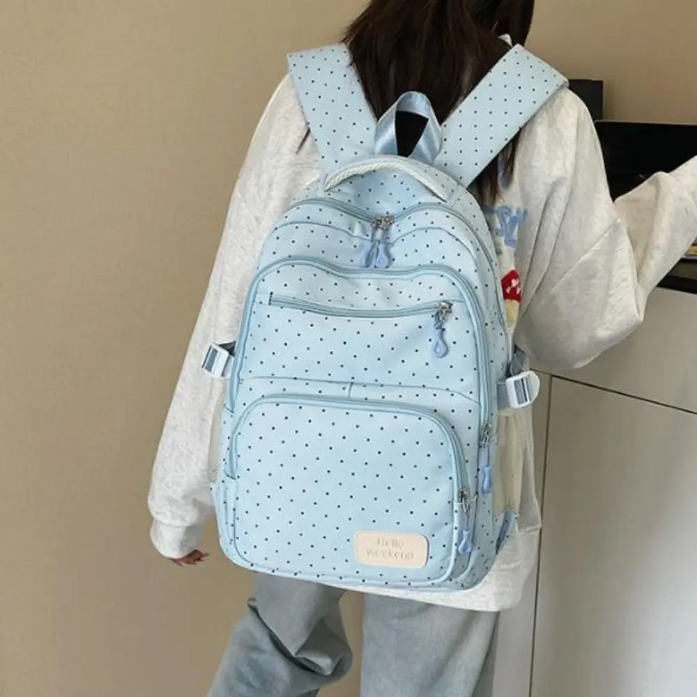 Nylon Polka Dot Backpack Set Multi Compartment Zipper Closure Girls Backpack Set Stationery Storage Student Backpack School Use