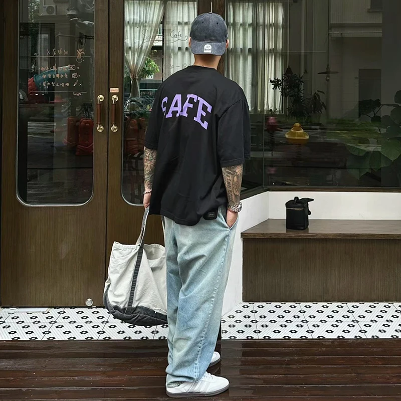 

Loose Fit Printed Letter U ort Sve T-irt Couple Sle Summer Youth Faion Antibacterial round Ne Top for Men