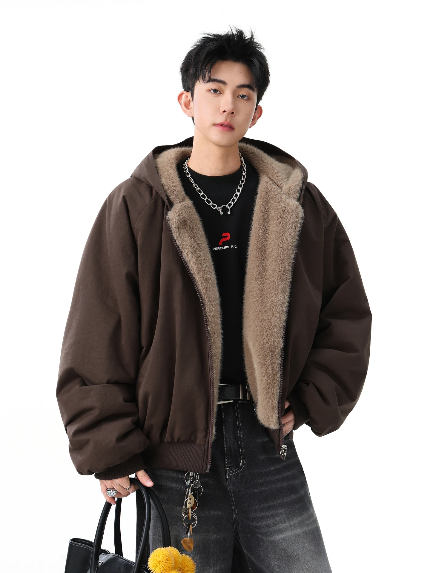 

Теплый и двусторонний носимый хлопковый тюнет с капюшоном, мужской ретро-брендовый костюм для пар, одинаковые Thiened из полиэфирного волокна