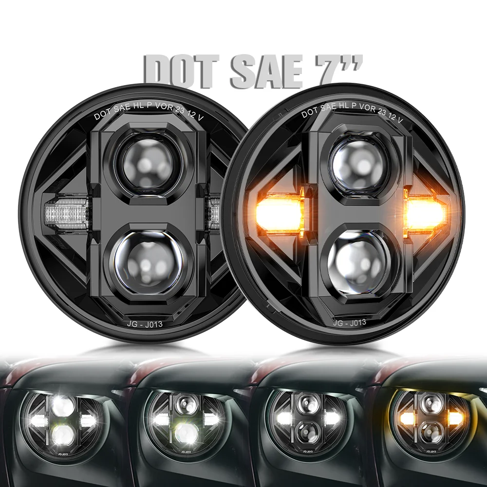 NewWhite Amber Angle Eyes DRL Turn Singal High Low Beam 7 Inch Round Led Headlights for Jeep Wrangler