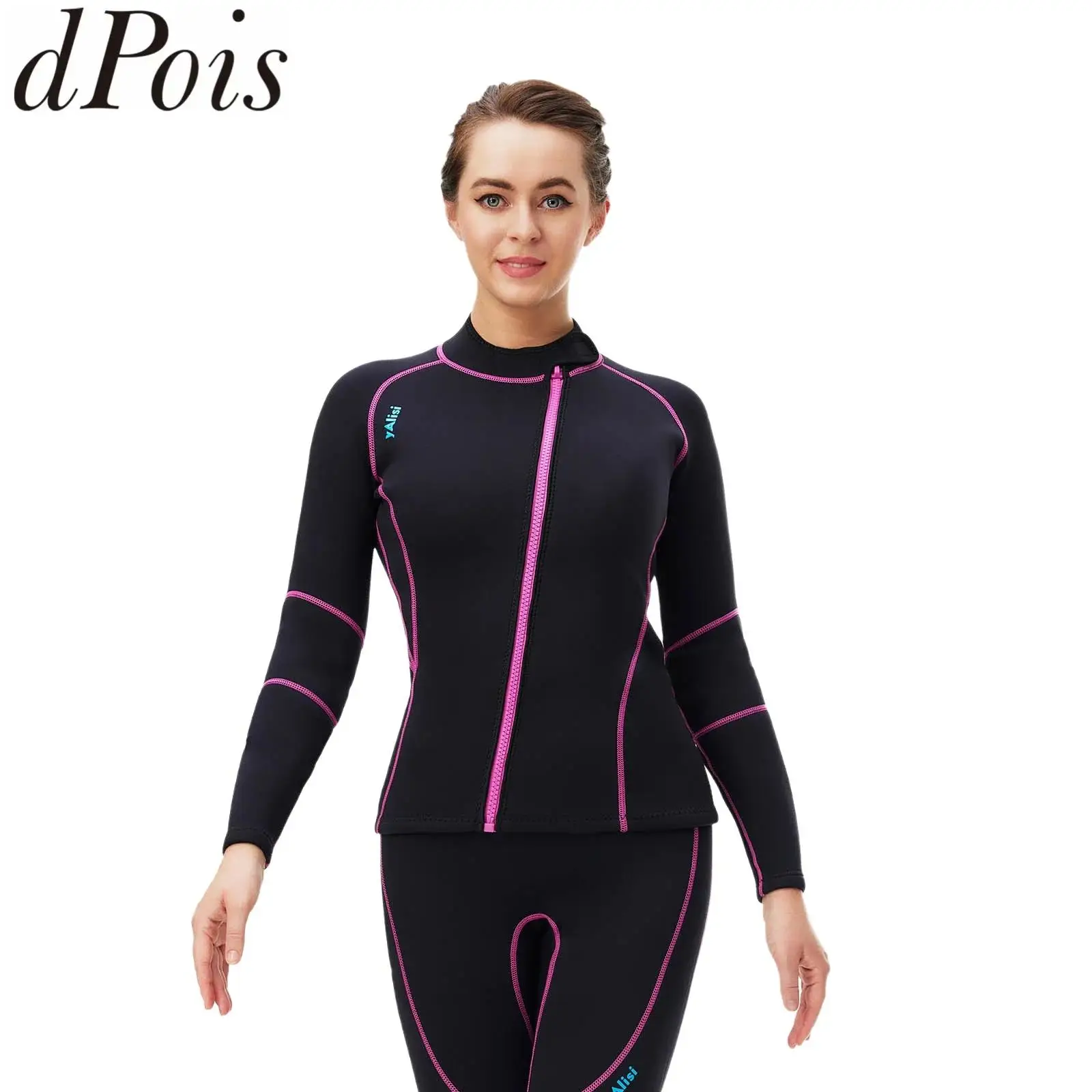 

Women Wetsuit Swim Tops 3mm Neoprene Jacket Long Sleeve Zip-Up Anti-Cold Tops for Water Sports Aerobics Diving Surfing Swimming