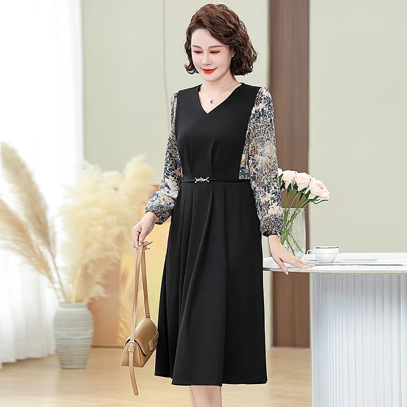 

Black Patchwork Long Sleeve Formal Dress for Women 2024 Autumn Winter Elegant Bodycon Vintage Party Night Dress
