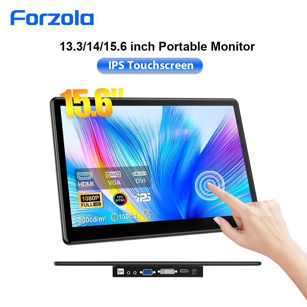 FORZOLA 13.3/14/15.6inch 1080P Portable Monitor IPS Touch Gaming Display with HDMI VGA DVI Second Screen For Laptop PC XBOX PS5