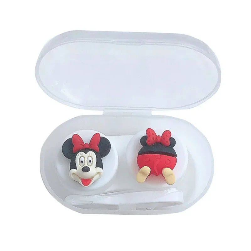 Disney Mickey Mouse Contact Lens Case Cartoon Mini Beauty Pupil Box Women Travel Portable Mirror Lenses Storage Boxes Container