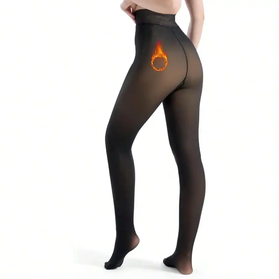 

Женские леггинсы на флисовой подкладке - Зимние термоколготки черного цвета - Теплые женские брюки телесного цвета - Полупрозрачные леггинсы