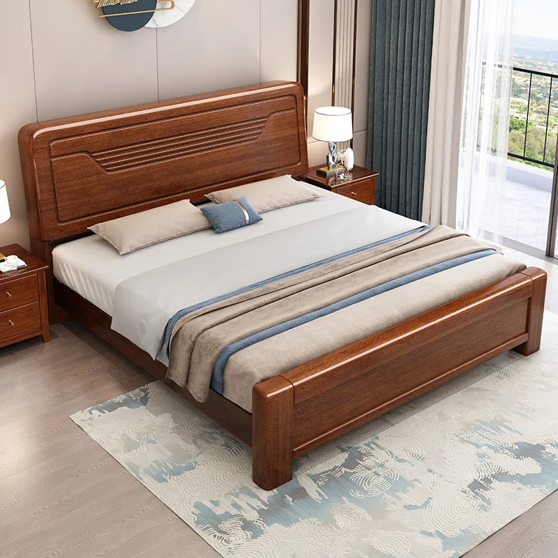 Customizable Walnut Solid Wood Bed Double Bed