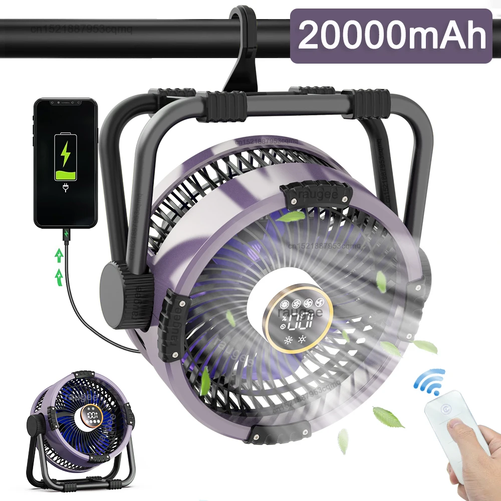 

Camping Fan 20000mAh Outdoor Camping Tent Ceiling Fan Air Circulator Fans Rechargeable Portable Wireless Camping Fan with Light