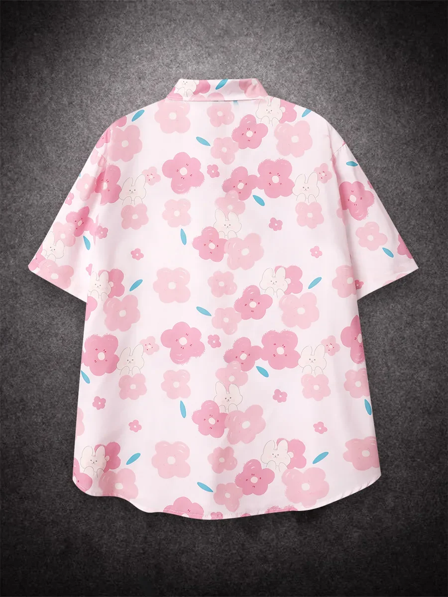 قميص رجالي بأكمام قصيرة مطبوع كرتوني ، كبير الحجم ، فضفاض ، كاجوال ، شاطئ ، صيف ، طالب ، أزياء الأزواج ، ملابس رجالية #3