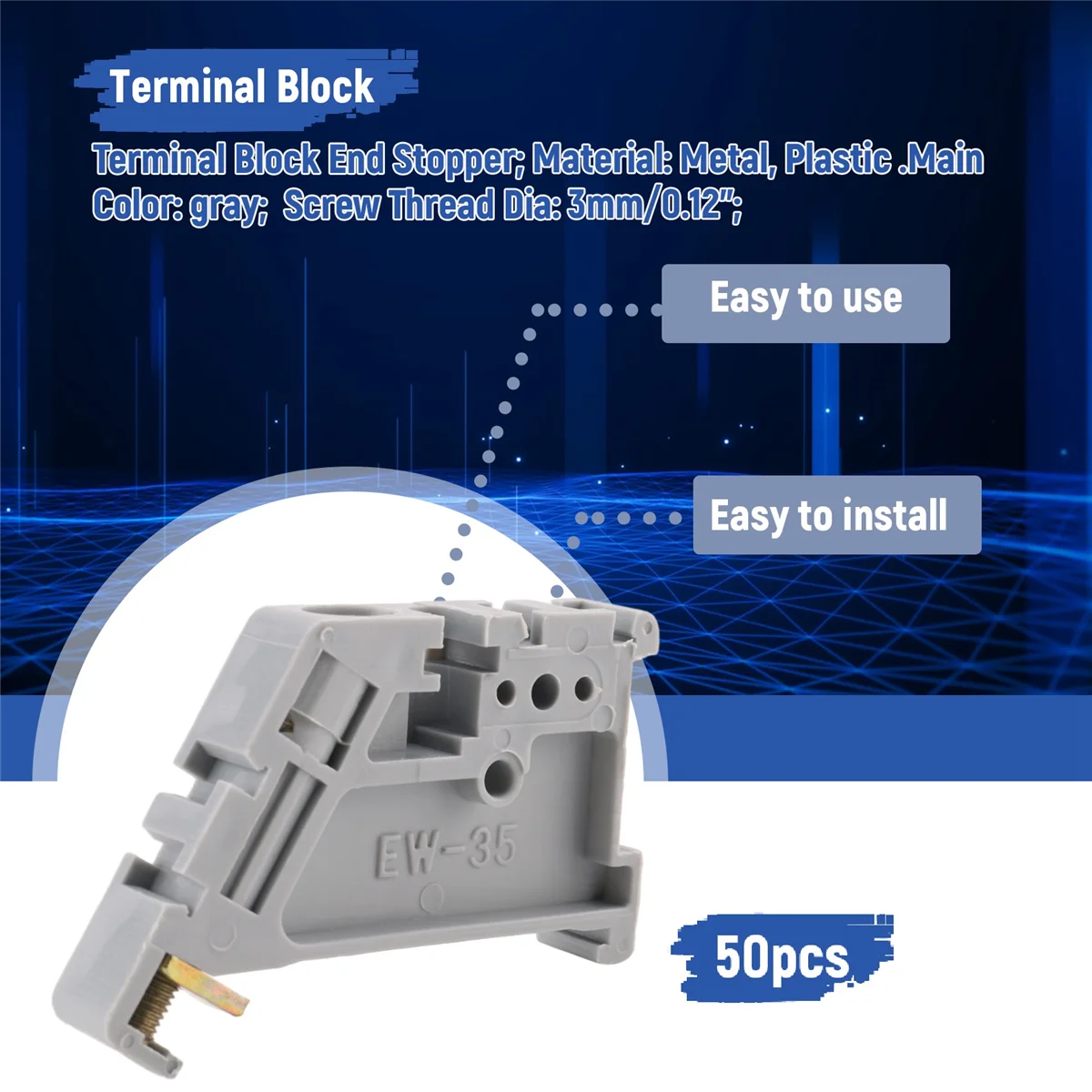 50Pcs 35mm DIN Rail Terminal Block End Stopper Mounting Clips